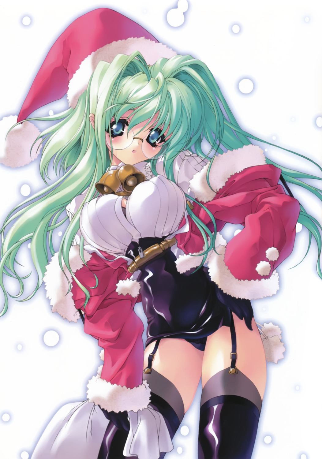 christmas erect_nipples garter_belt megane miwa_yoshikazu school_swimsuit stockings swimsuits synthetic_garden thighhighs