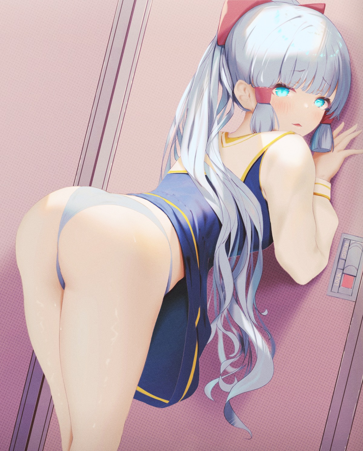 ass genshin_impact kamisato_ayaka mengmeng pantsu seifuku skirt_lift thong