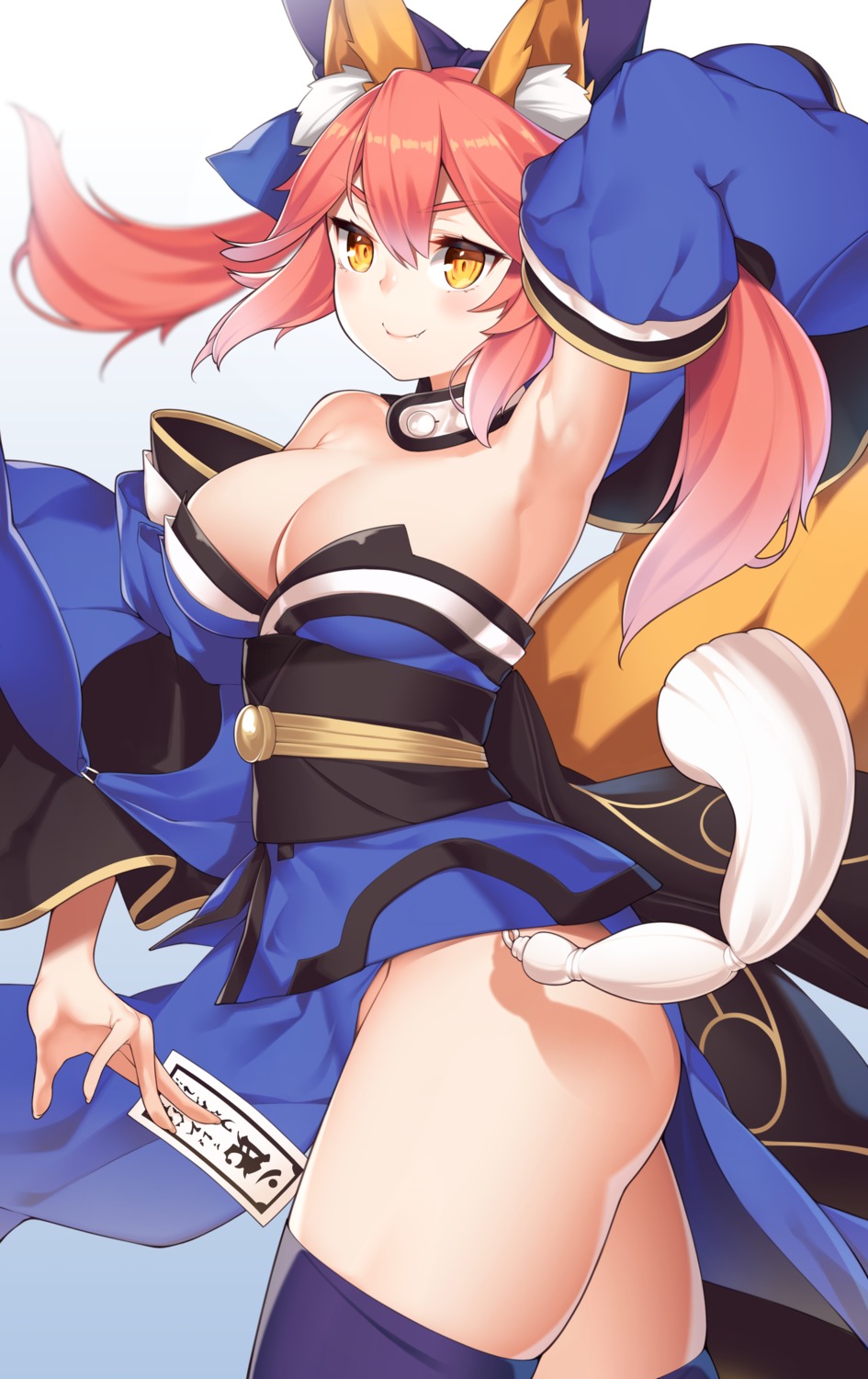 animal_ears cleavage fate/grand_order japanese_clothes ray_akila tail tamamo_no_mae thighhighs