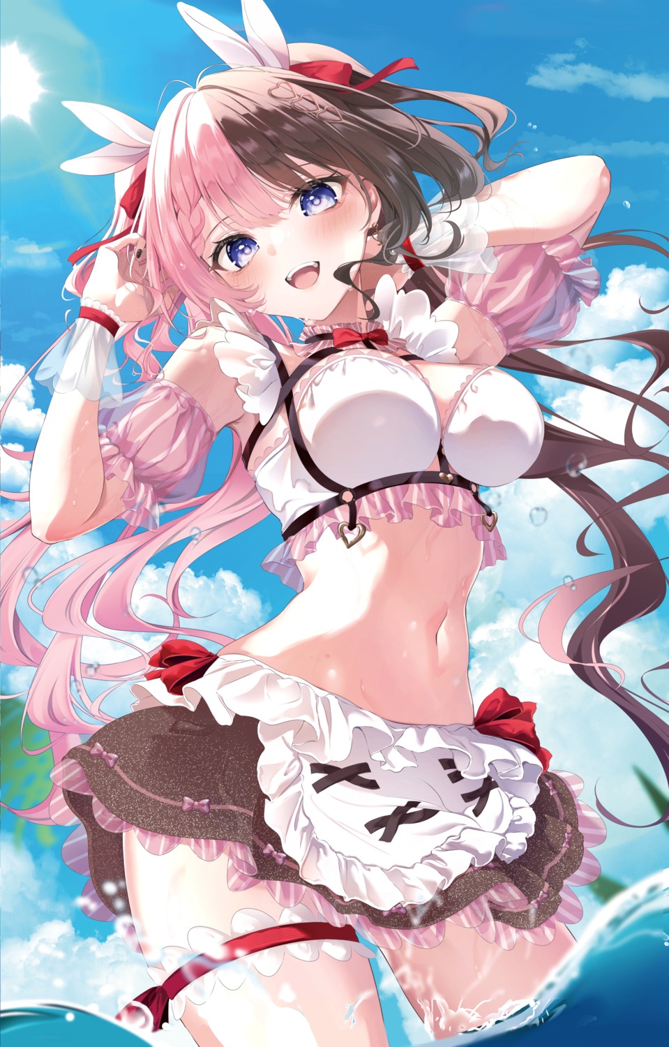 bikini_top garter iris_black_games maid mika_uni see_through skirt_lift swimsuits tachibana_hinano vspo! wet