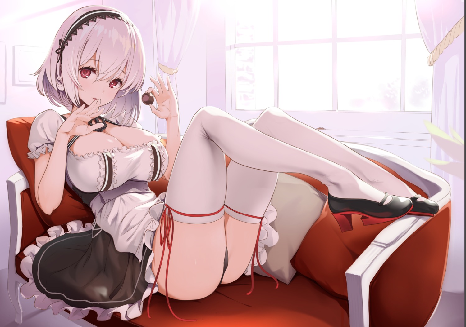 azur_lane cleavage heels maid nylon pantsu sirius_(azur_lane) thighhighs thong