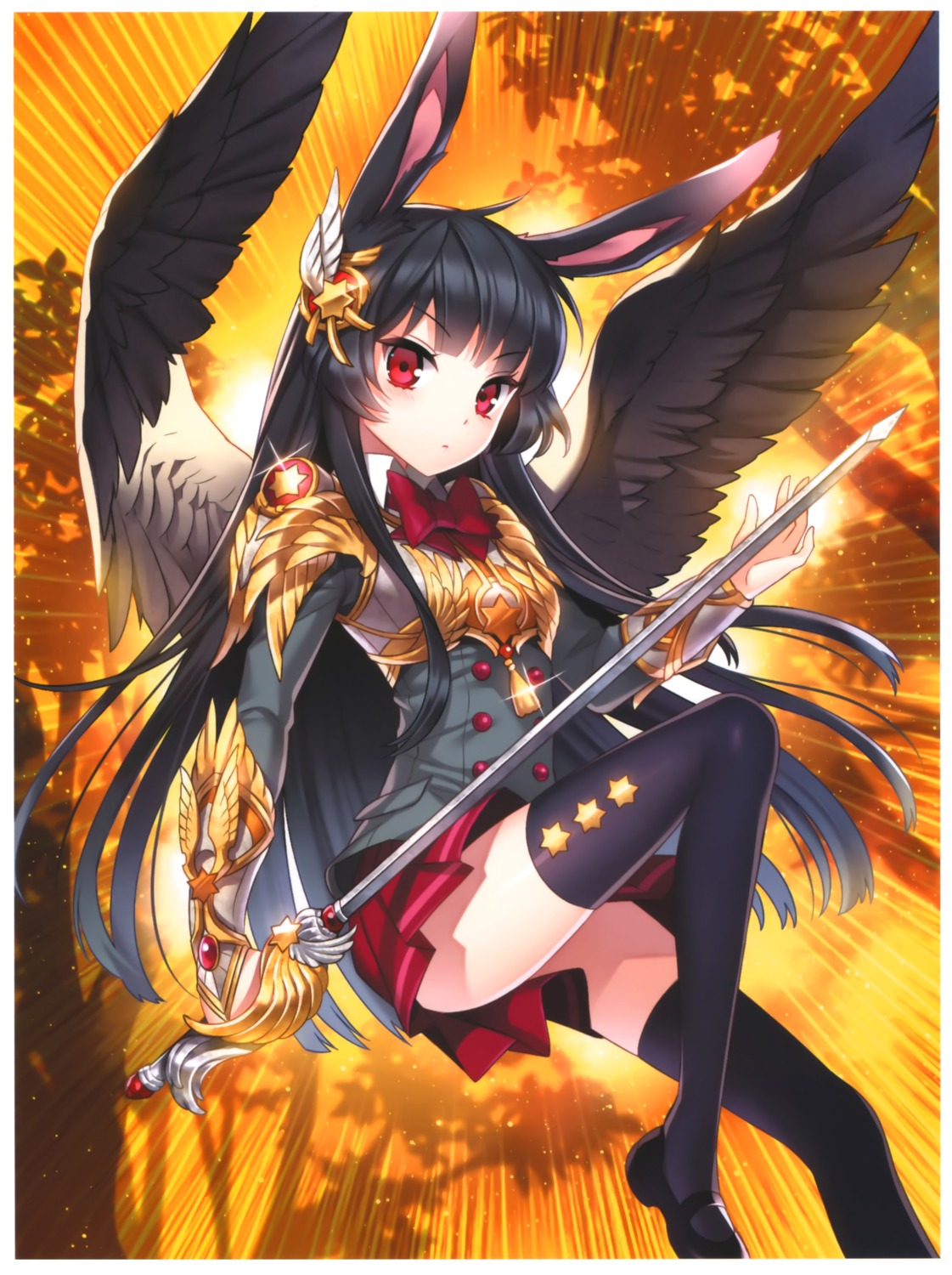animal_ears kaku-san-sei_million_arthur nardack sword thighhighs wings