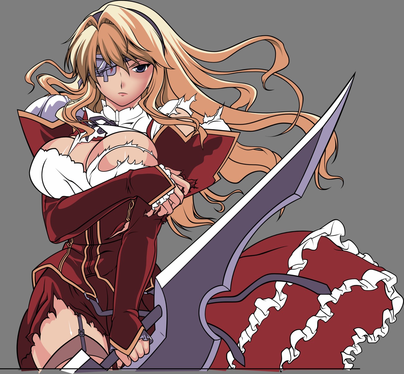 bandages blood breast_hold cleavage cropme eyepatch freezing kim_kwang-hyun satellizer_el_bridget seifuku stockings sword thighhighs torn_clothes transparent_png vector_trace
