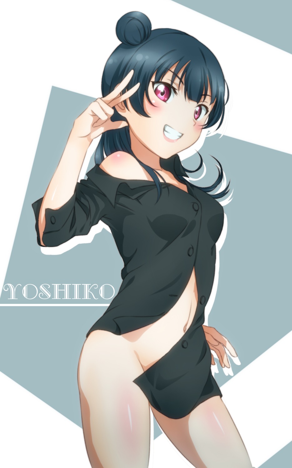 bottomless dress_shirt love_live!_sunshine!! open_shirt surfing_orange tsushima_yoshiko