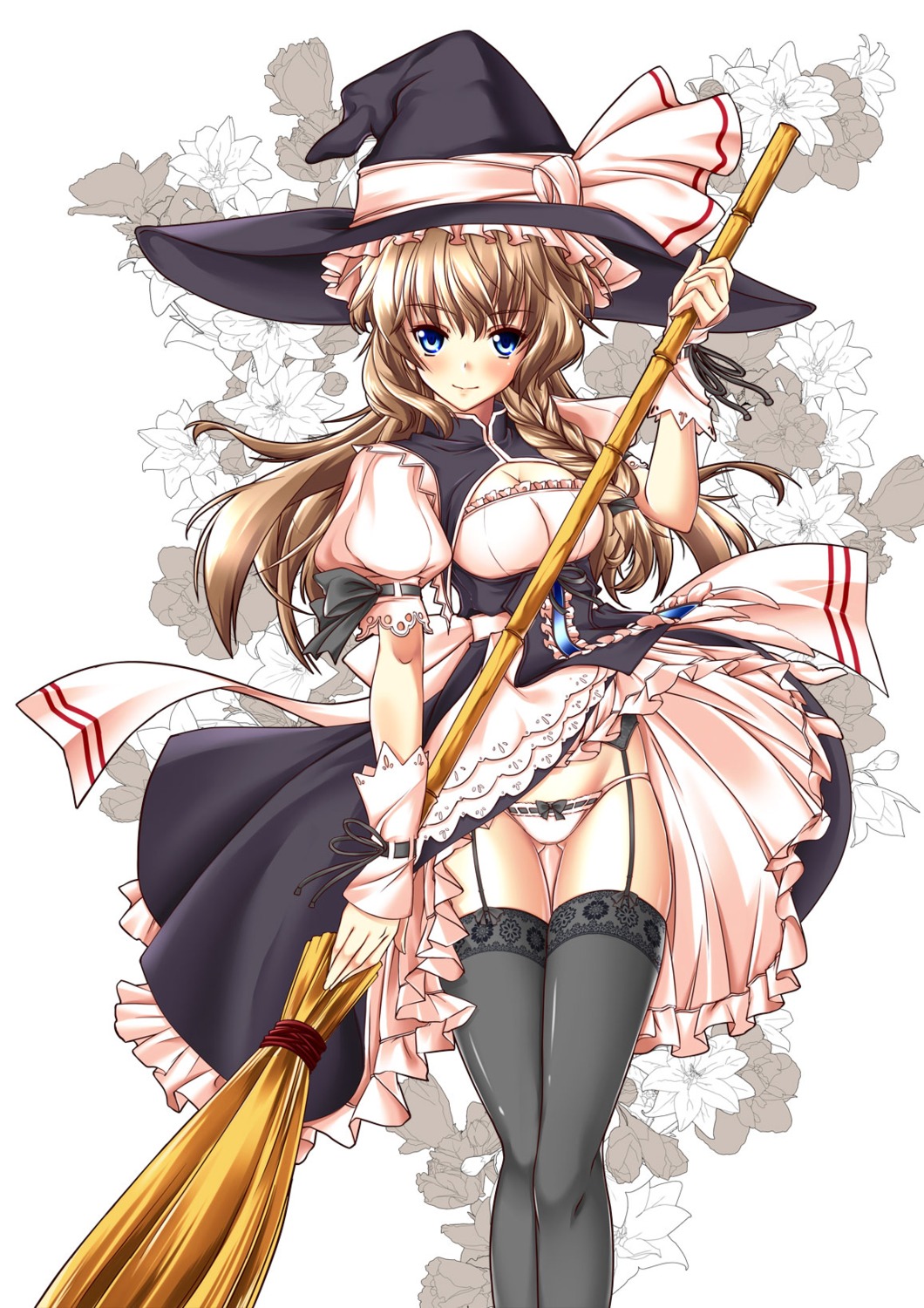 cleavage dress garter_belt kirisame_marisa merufena pantsu stockings thighhighs touhou witch