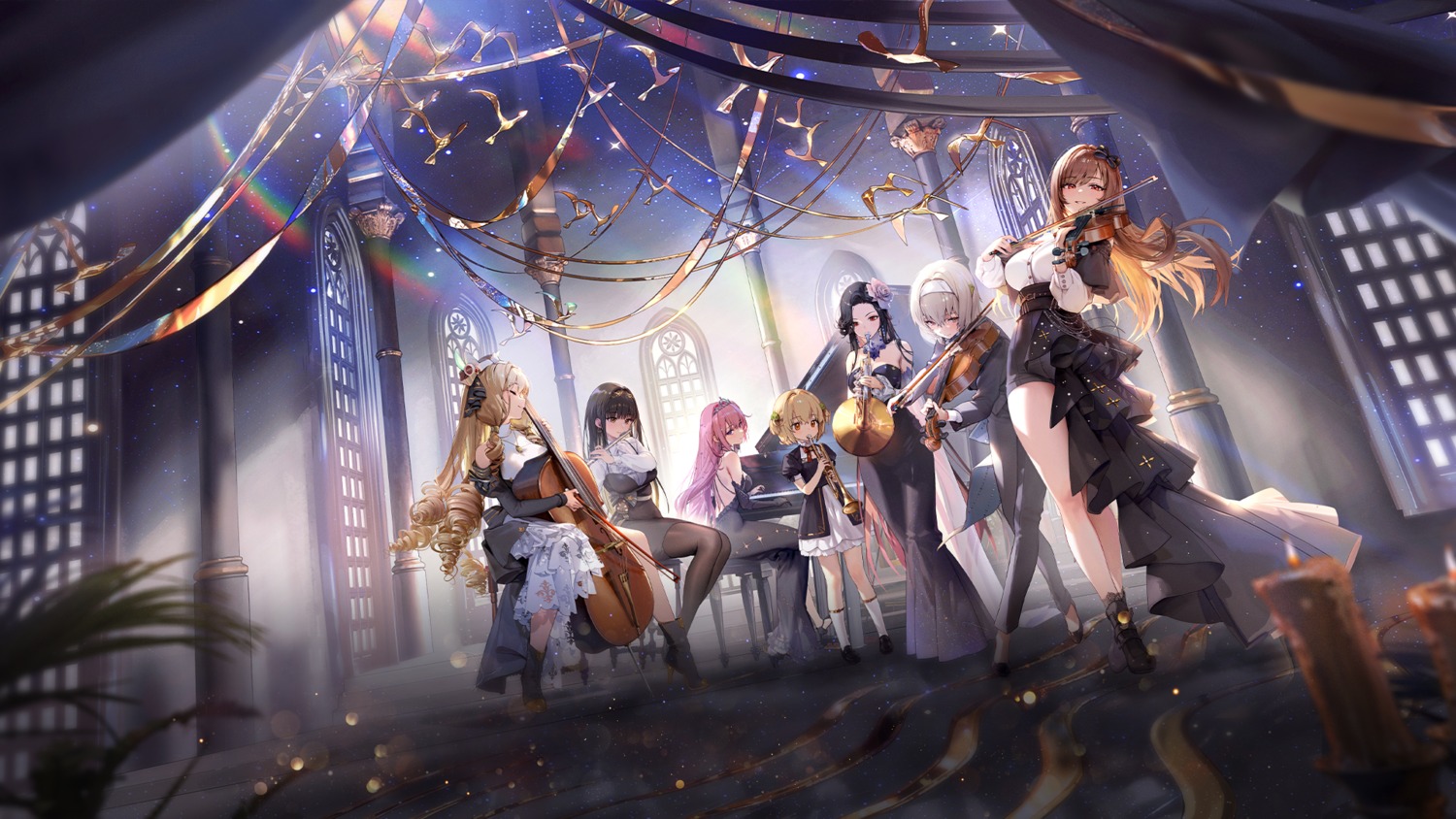 crown_(nikke) diesel_(nikke) dorothy_(nikke) dress goddess_of_victory:_nikke heels julia_(nikke) liter_(nikke) maiden_(nikke) no_bra pantyhose rapi_(nikke) tagme wallpaper