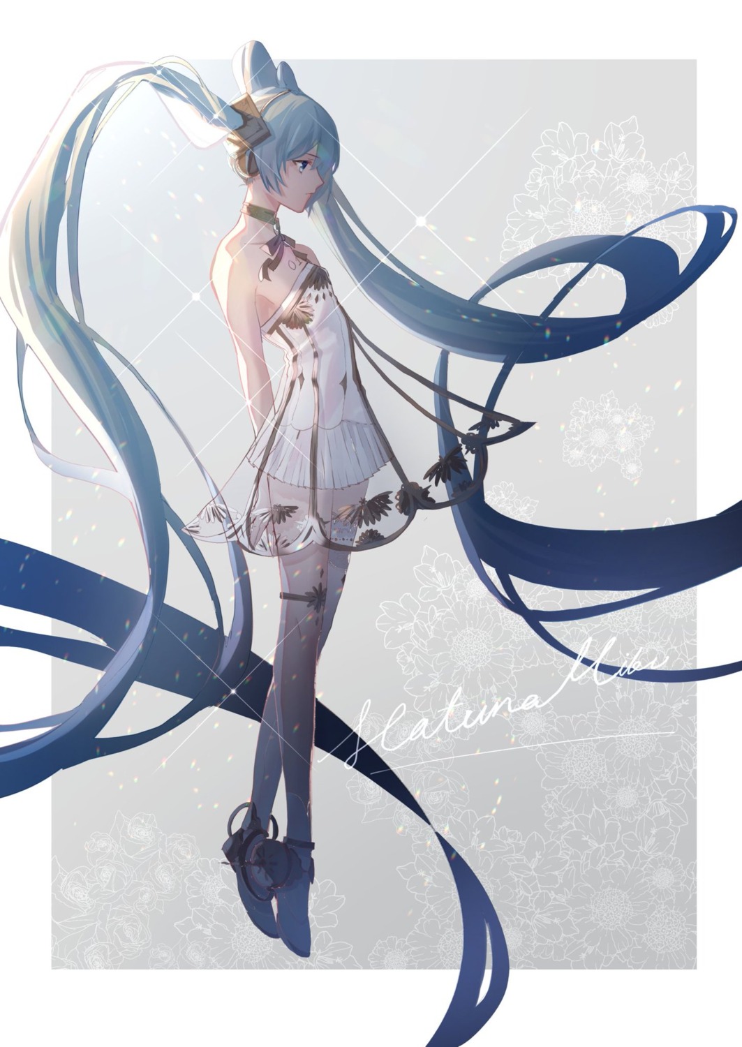 aono_99 dress garter gramophone_miku hatsune_miku hatsune_miku_symphony see_through vocaloid