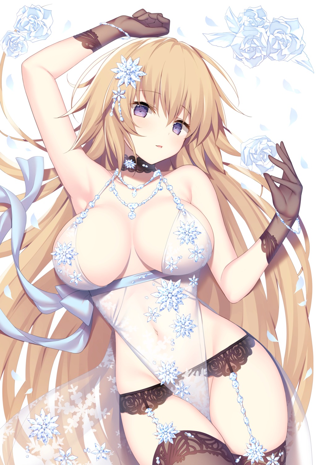 dress fate/grand_order garter_belt jeanne_d'arc jeanne_d'arc_(fate) lingerie miko_92 no_bra nopan see_through stockings thighhighs