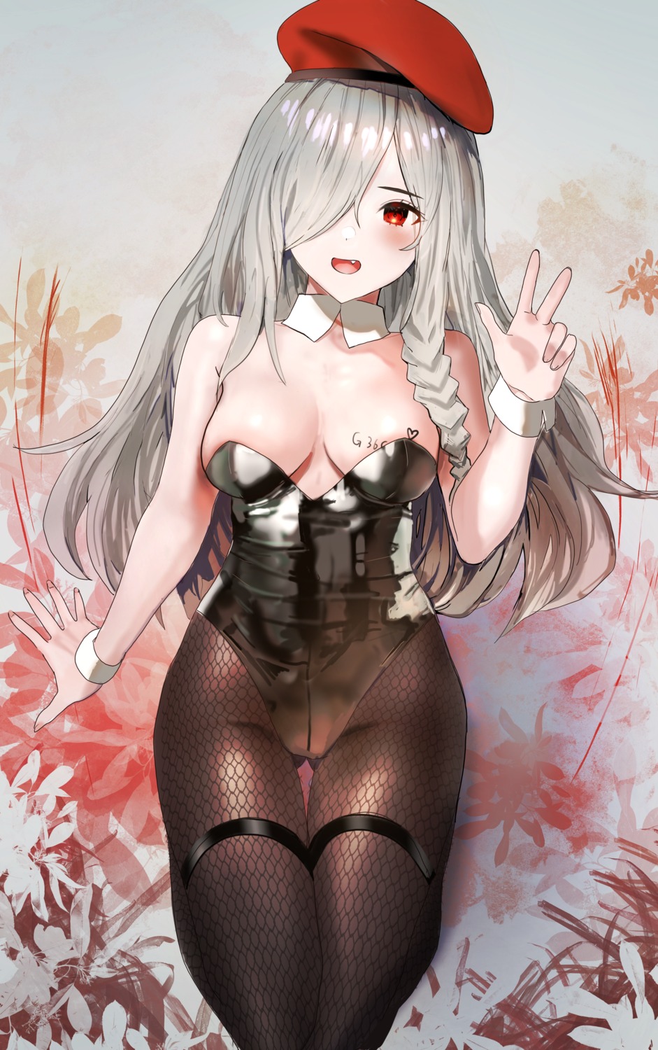 ah_(pixiv62888100) bunny_girl fishnets garter no_bra pantyhose tattoo