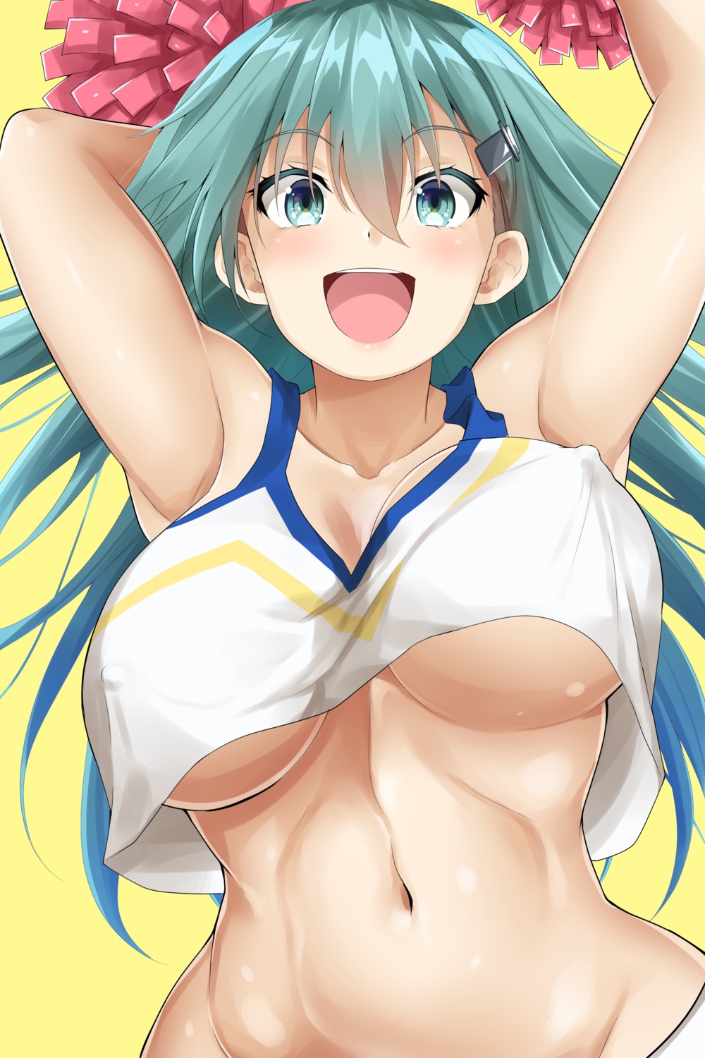 cheerleader erect_nipples kantai_collection no_bra oekakizuki suzuya_(kancolle) underboob