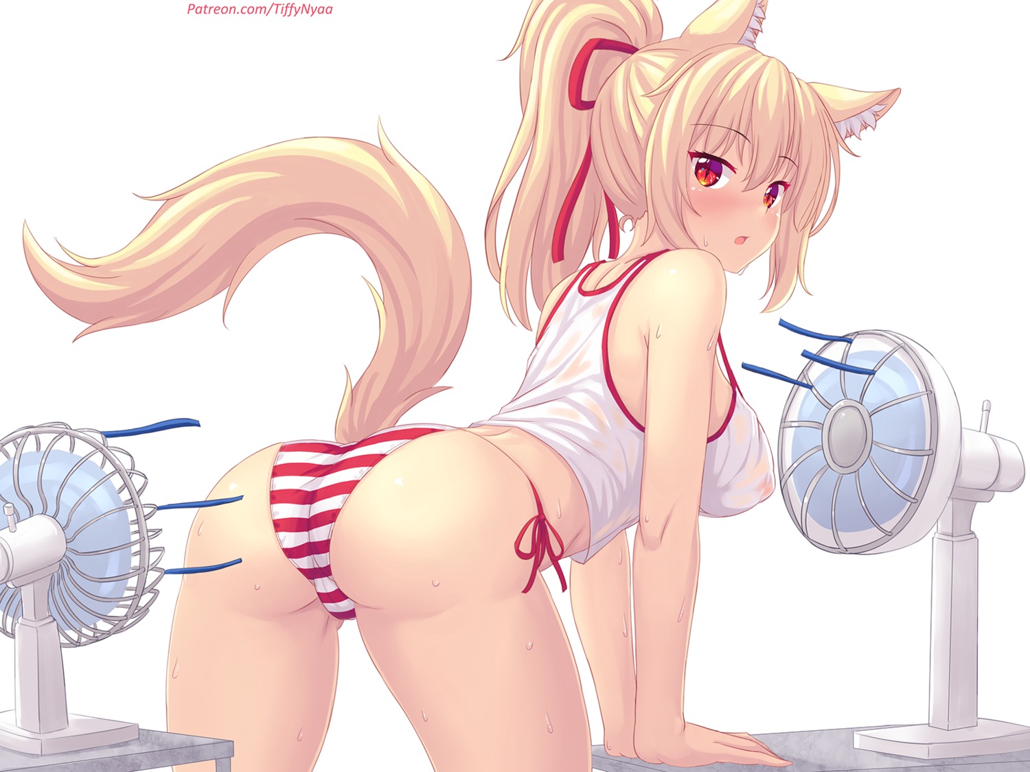 animal_ears areola ass cameltoe erect_nipples fast-runner-2024 no_bra pantsu see_through shimapan string_panties tail tiffy wallpaper wet wet_clothes