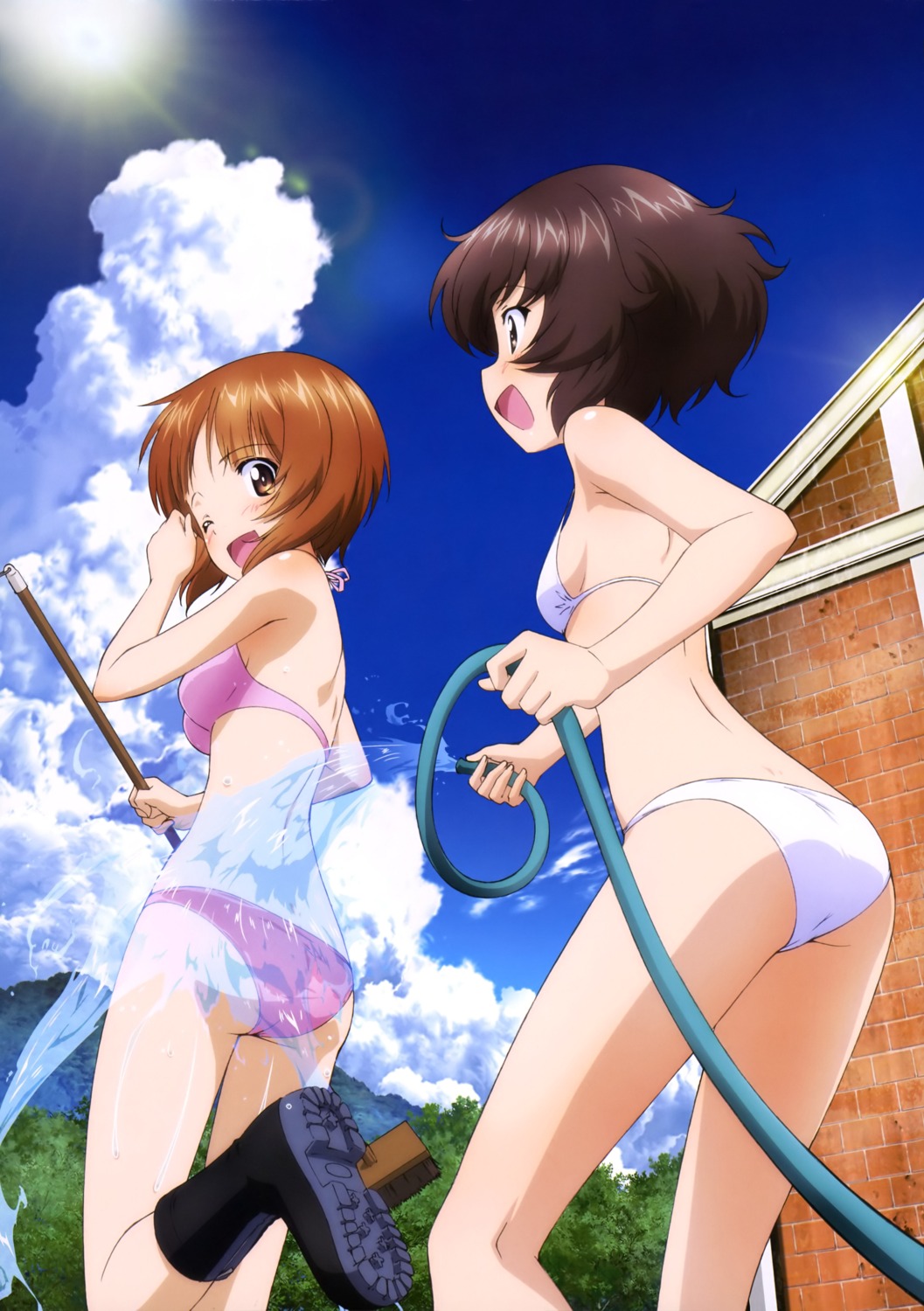 akiyama_yukari ass bikini girls_und_panzer nishizumi_miho swimsuits wet