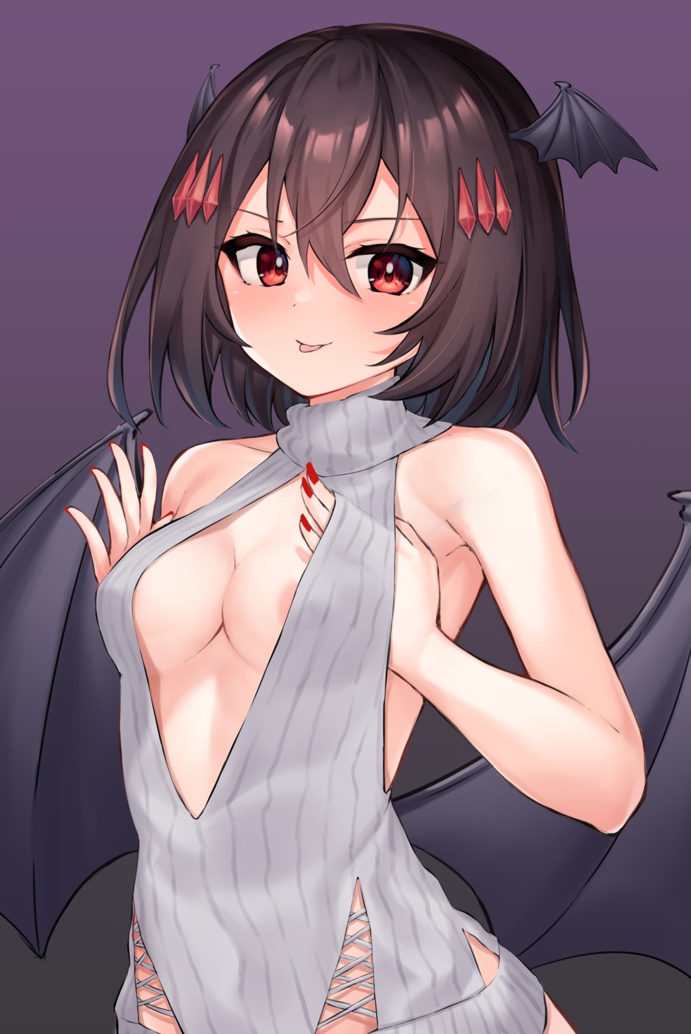 areola dress erect_nipples no_bra pizza_(artist) rubia-chan_(pizza) sweater wings
