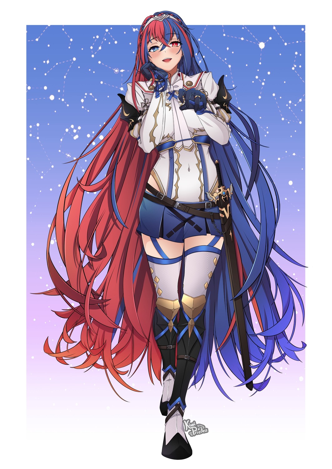 alear armor fire_emblem fire_emblem_engage heterochromia megumo stockings sword thighhighs uniform