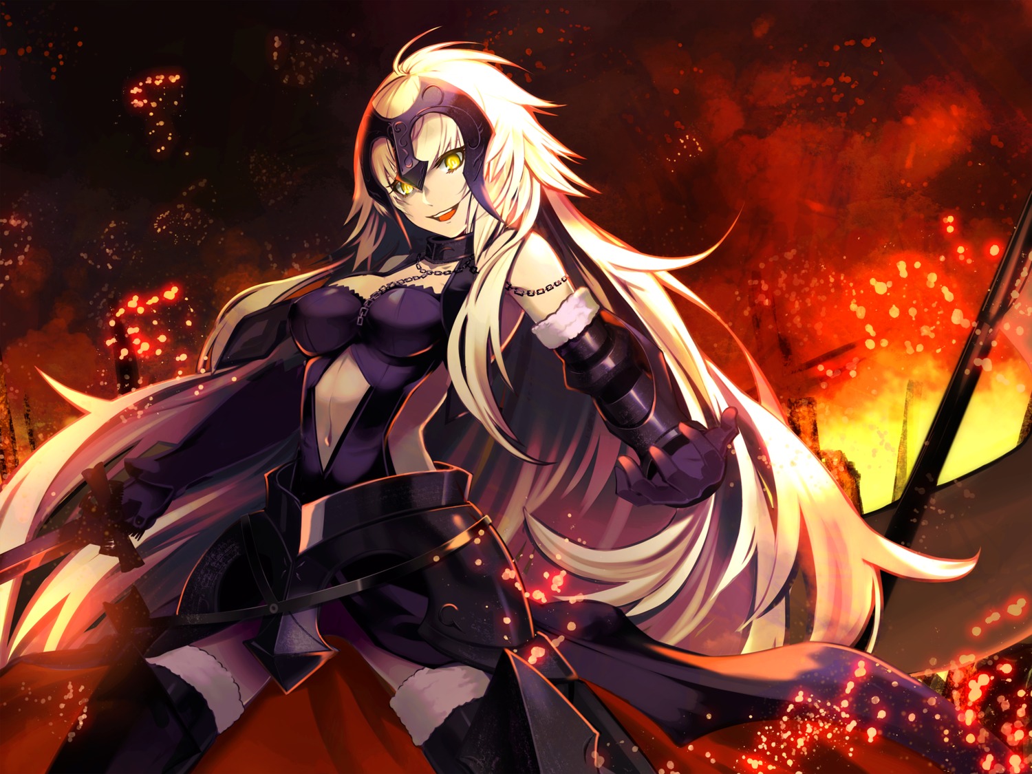 armor fate/grand_order jeanne_d'arc jeanne_d'arc_(alter)_(fate) nira_ika_nai sword thighhighs