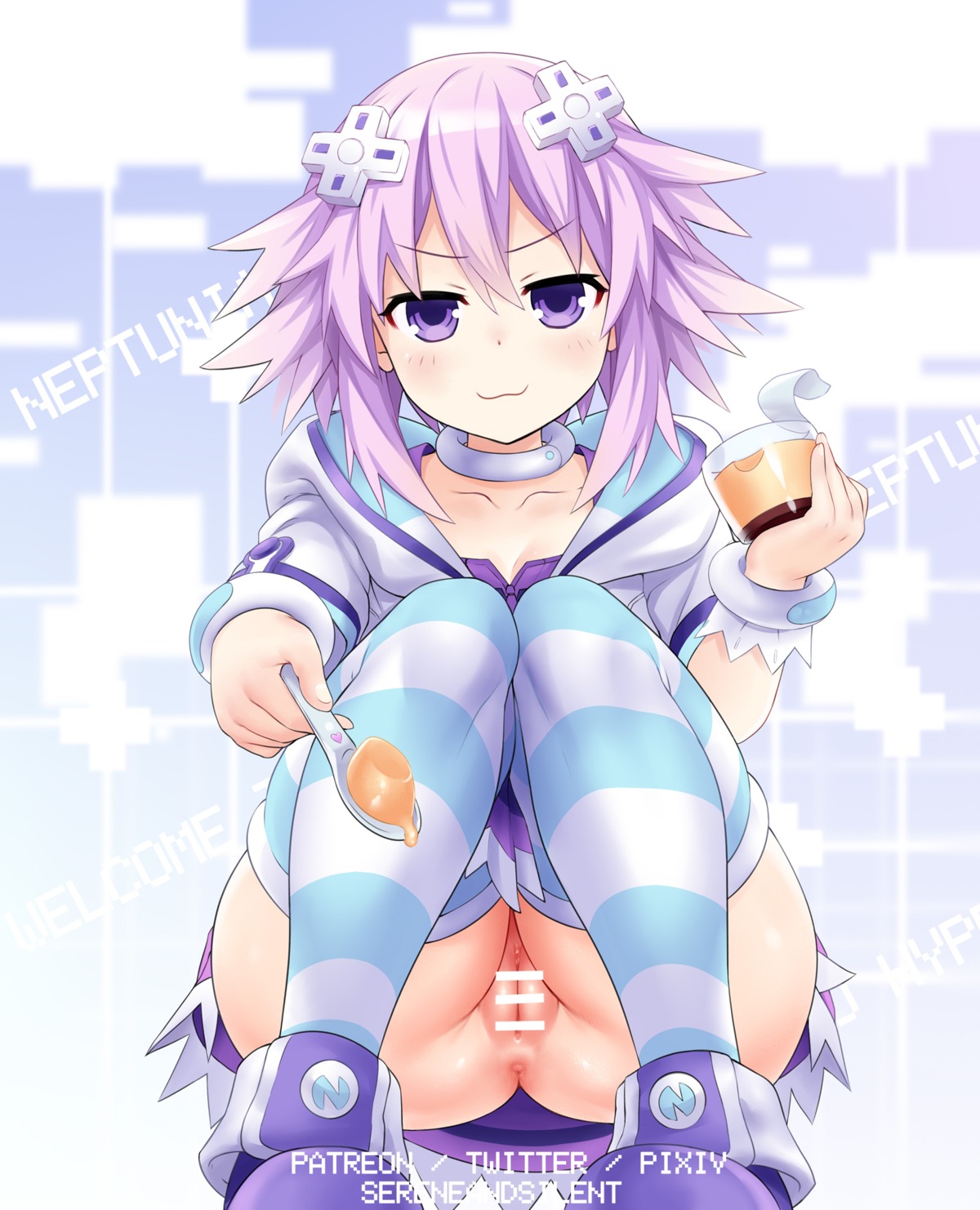 anus censored choujigen_game_neptune neptune nopan pussy sereneandsilent skirt_lift thighhighs