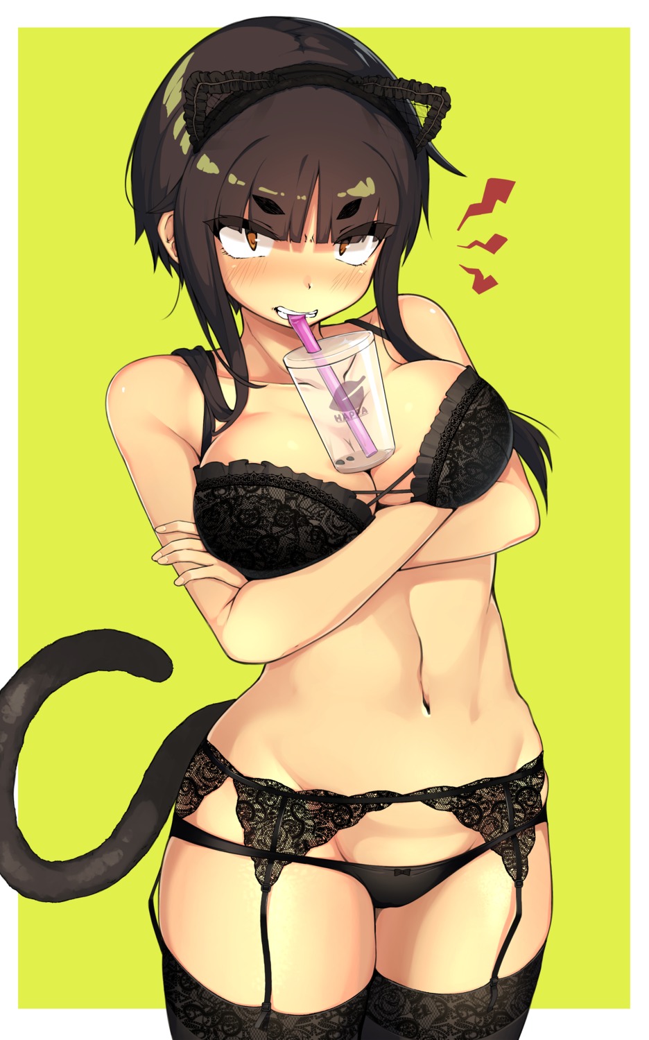 animal_ears bra breast_hold cleavage garter_belt jovejun nekomimi pantsu stockings tail thighhighs