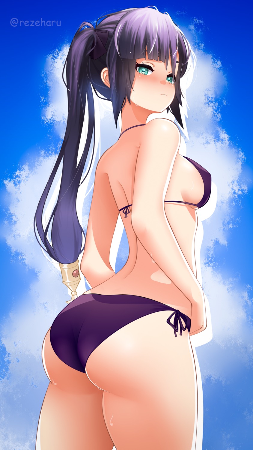 ass bikini genshin_impact mona_megistus rezeharu_(61594414) swimsuits