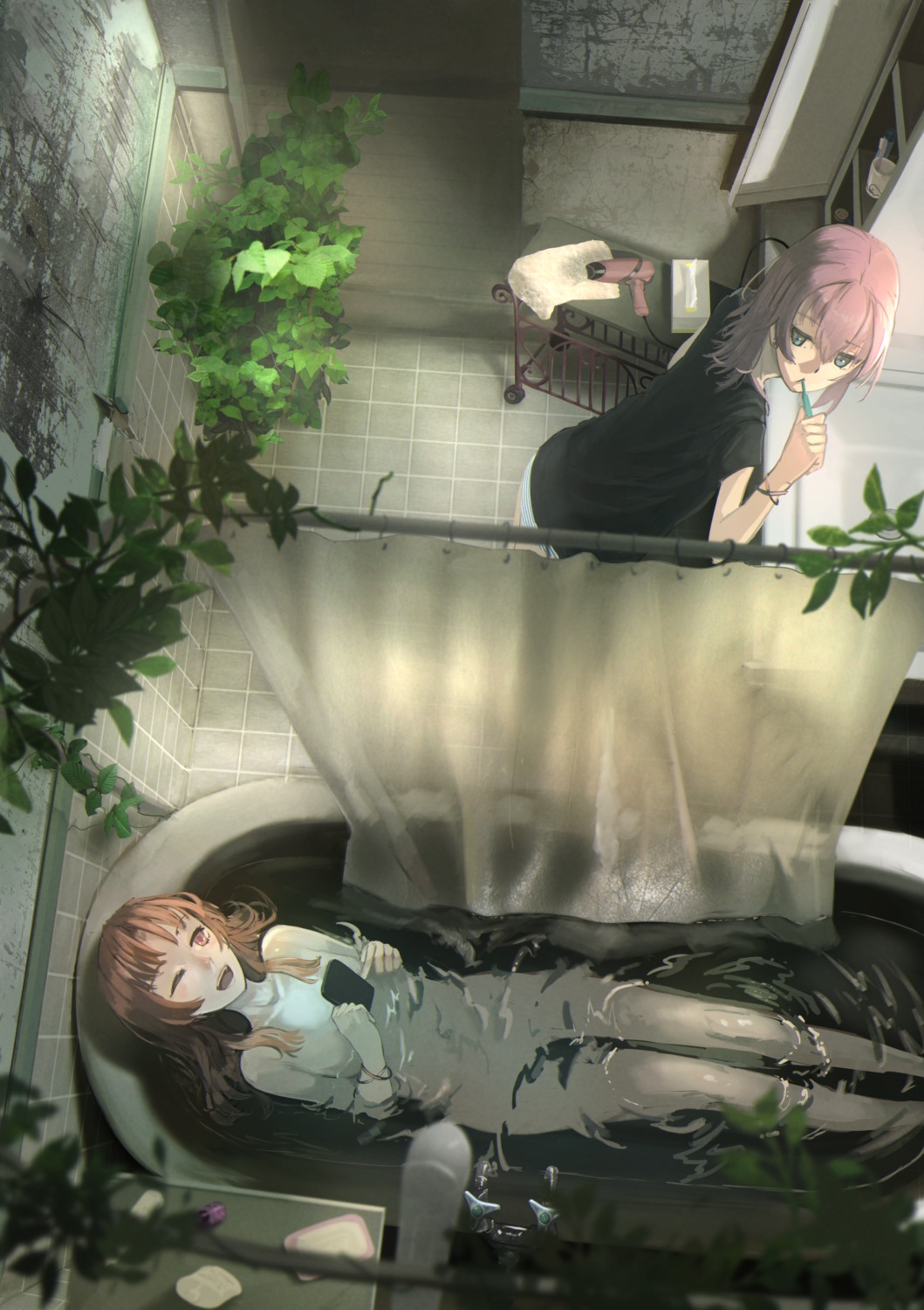 bathing hortensia_(rain_hortensia) kagerou_(kancolle) kantai_collection naked shiranui_(kancolle) wet