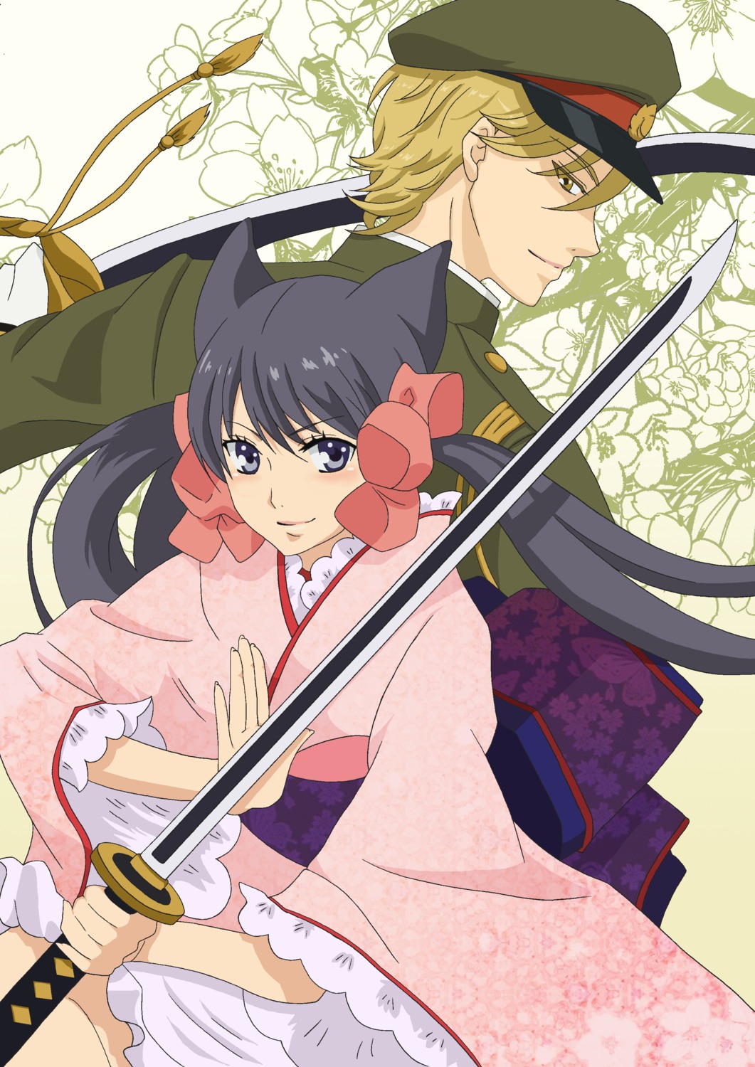agemaki_kei animal_ears japanese_clothes kimono otome_youkai_zakuro sword zakuro