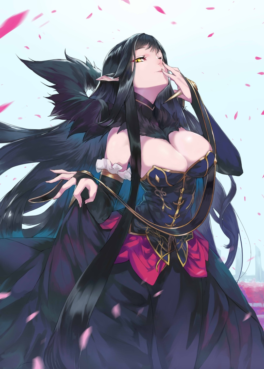 ceda cleavage fate/apocrypha fate/grand_order fate/stay_night pointy_ears semiramis_(fate) skirt_lift
