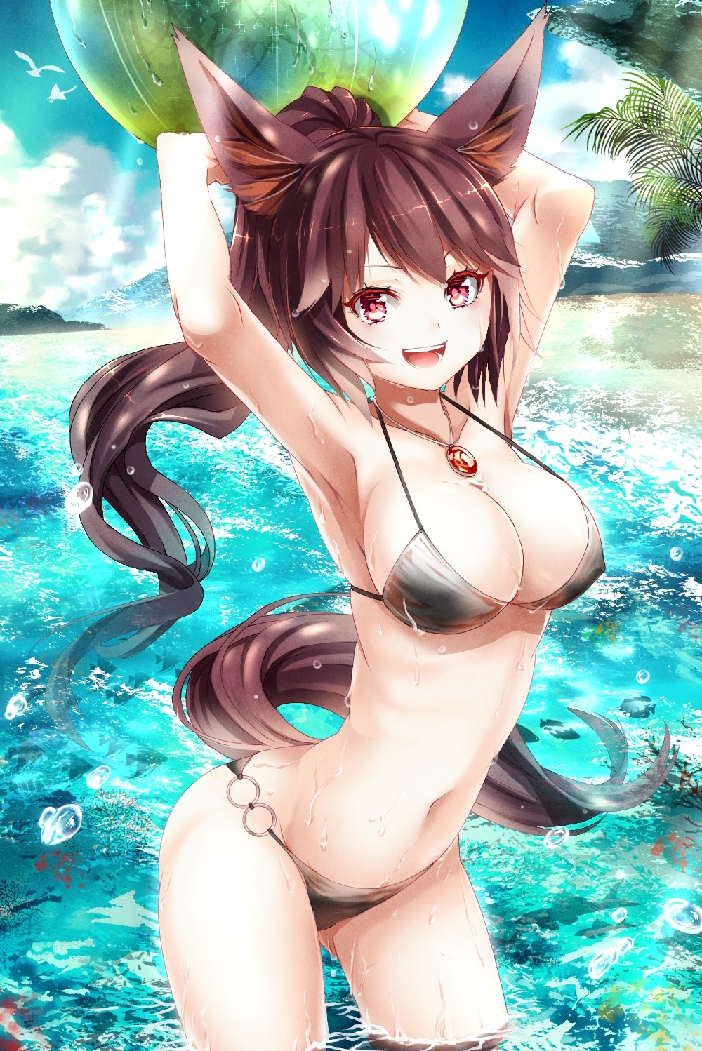 animal_ears bikini cleavage imaizumi_kagerou mikoma_sanagi swimsuits tail touhou