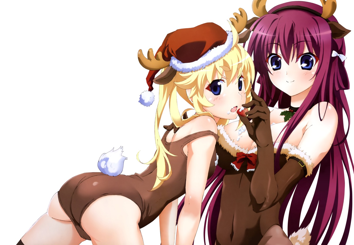 animal_ears anno_masato ass christmas cleavage cosplay cream grisaia grisaia_no_kajitsu horns matsushima_michiru pantyhose suou_amane tail