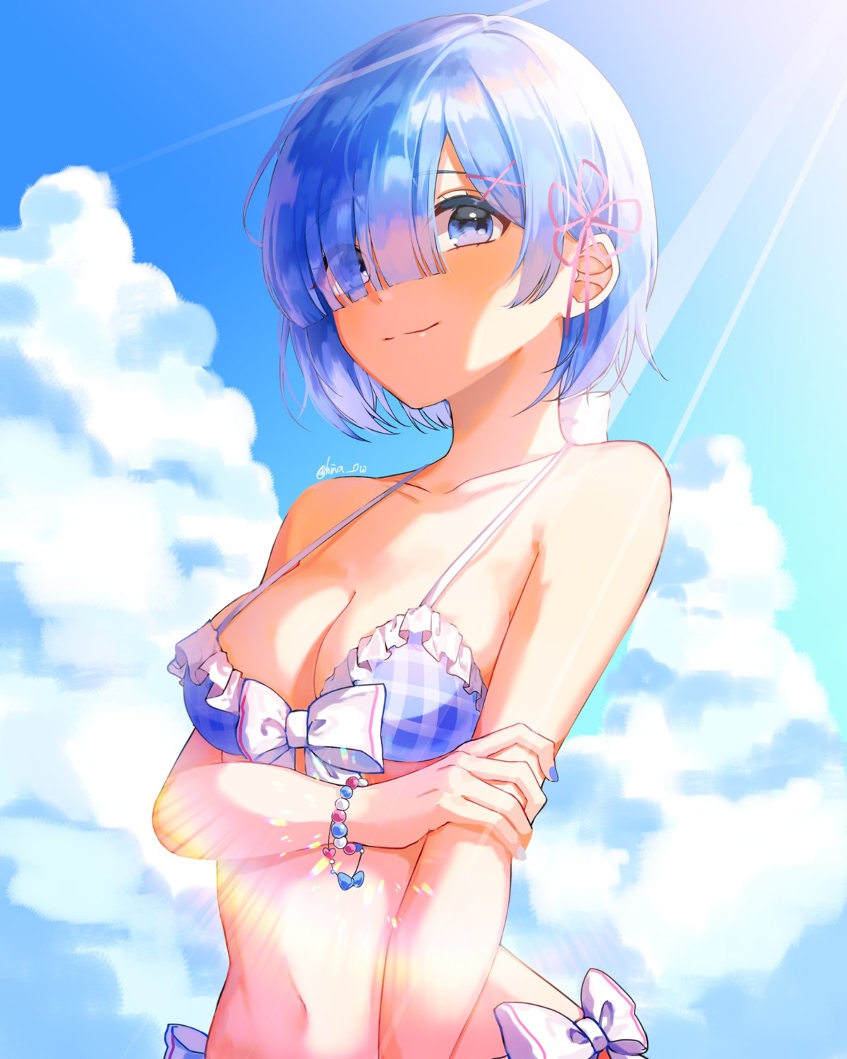 bikini cleavage haga re_zero_kara_hajimeru_isekai_seikatsu rem_(re_zero) swimsuits