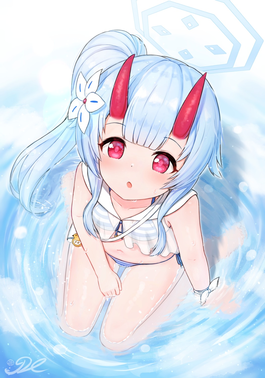 bikini blue_archive halo horns j2l loli swimsuits waraku_chise wet