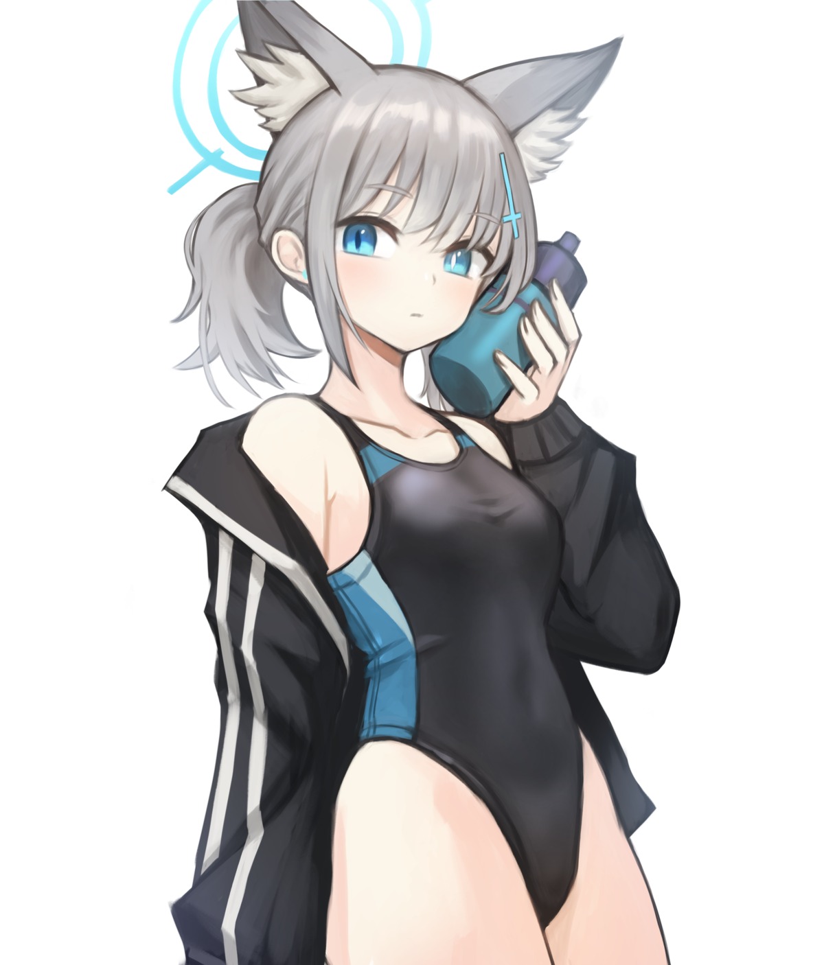 animal_ears blue_archive halo nekomimi sookmo sunaookami_shiroko swimsuits