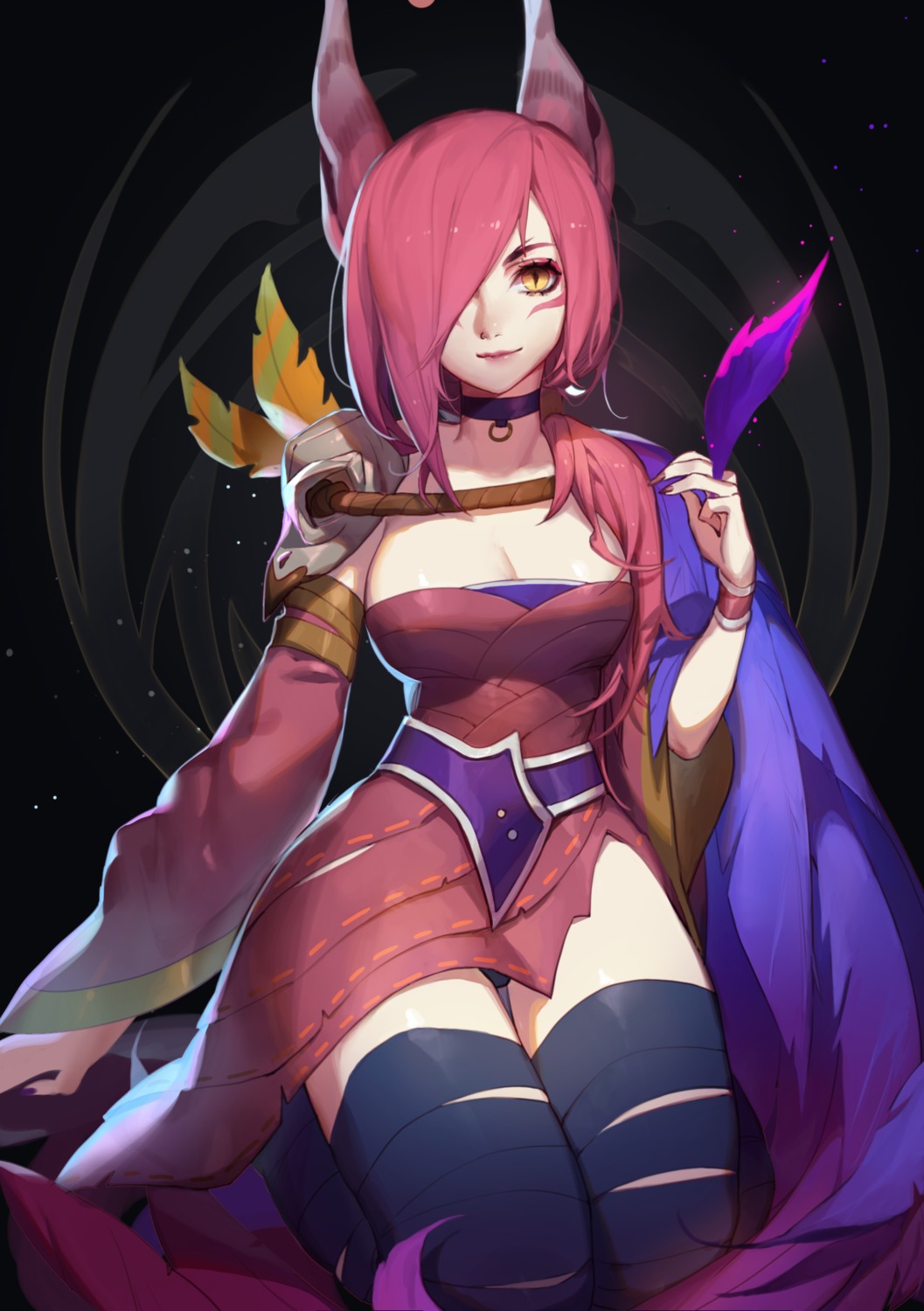 animal_ears bandages cleavage league_of_legends pantsu songjikyo xayah