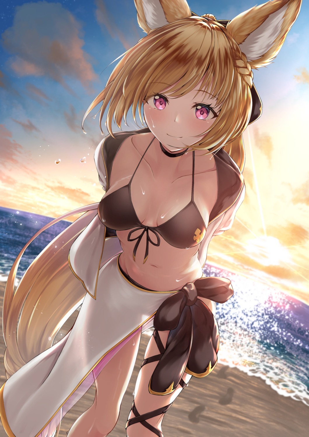 animal_ears bikini garter granblue_fantasy hisei open_shirt swimsuits yuisis_(granblue_fantasy)