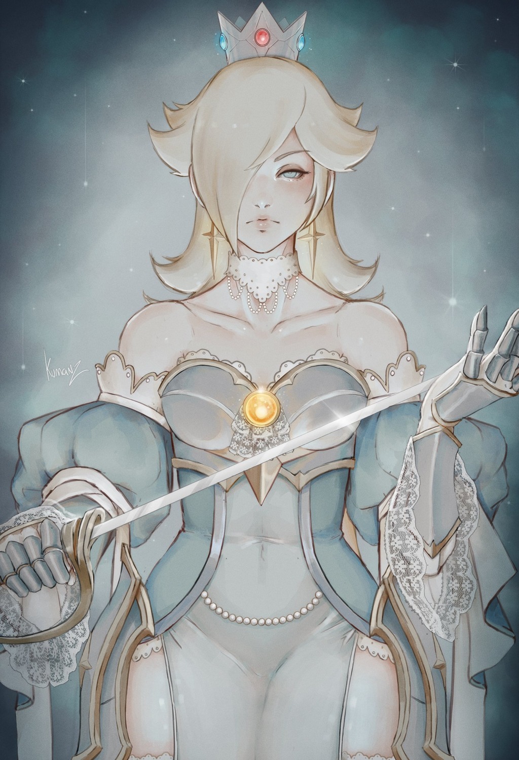 armor dress kumanz mario_bros. no_bra rosalina sword