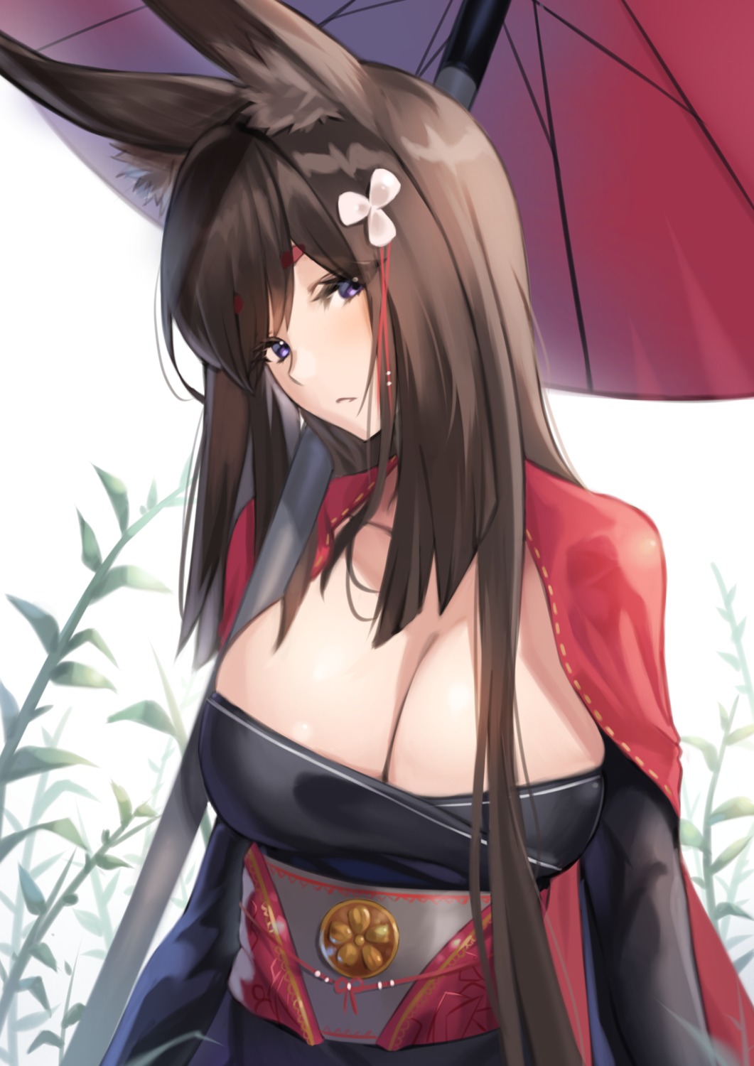 amagi_(azur_lane) animal_ears azur_lane japanese_clothes kitsune lordol no_bra