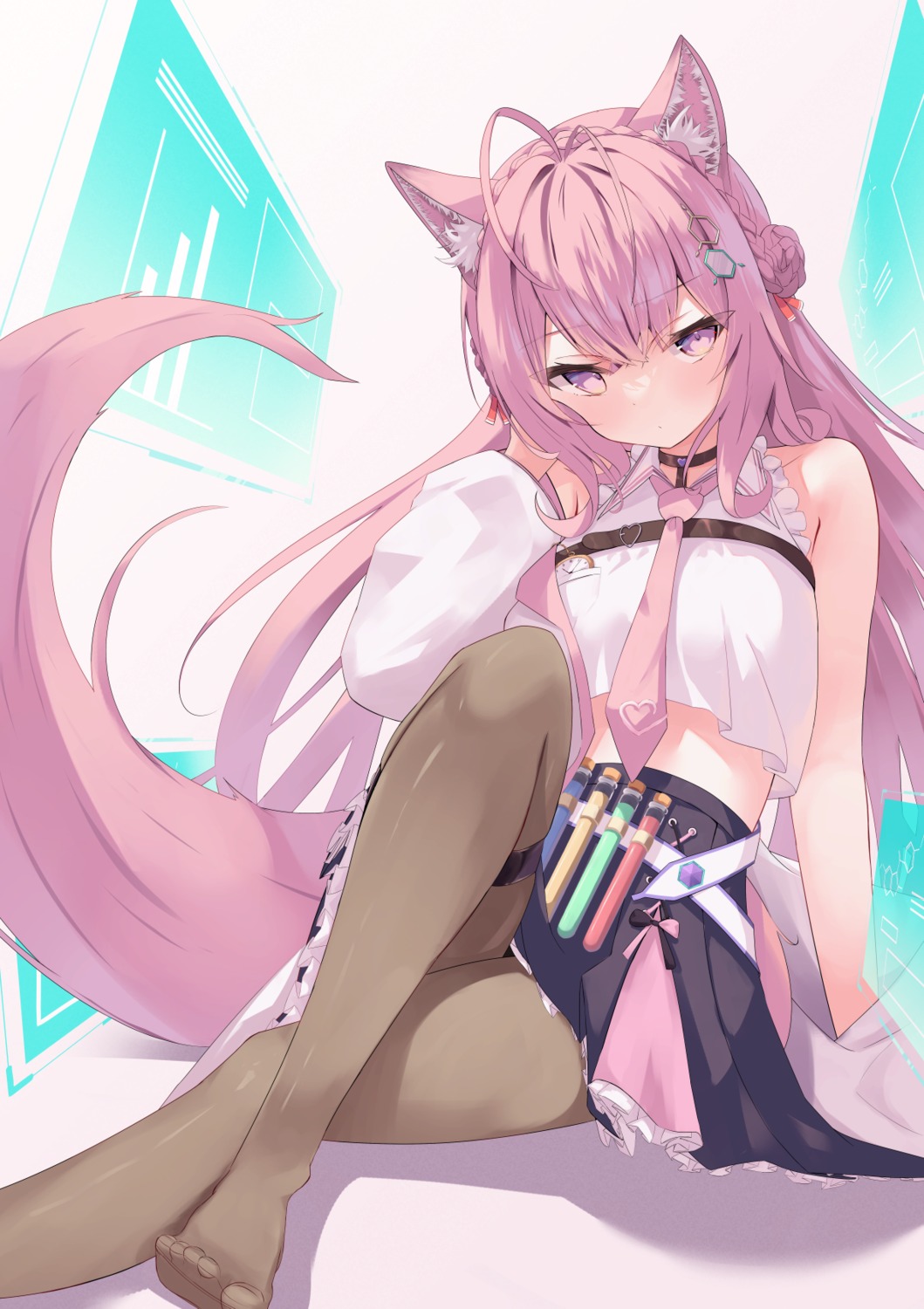 animal_ears feet hakui_koyori hololive pantyhose skirt_lift tail uogashi_rei