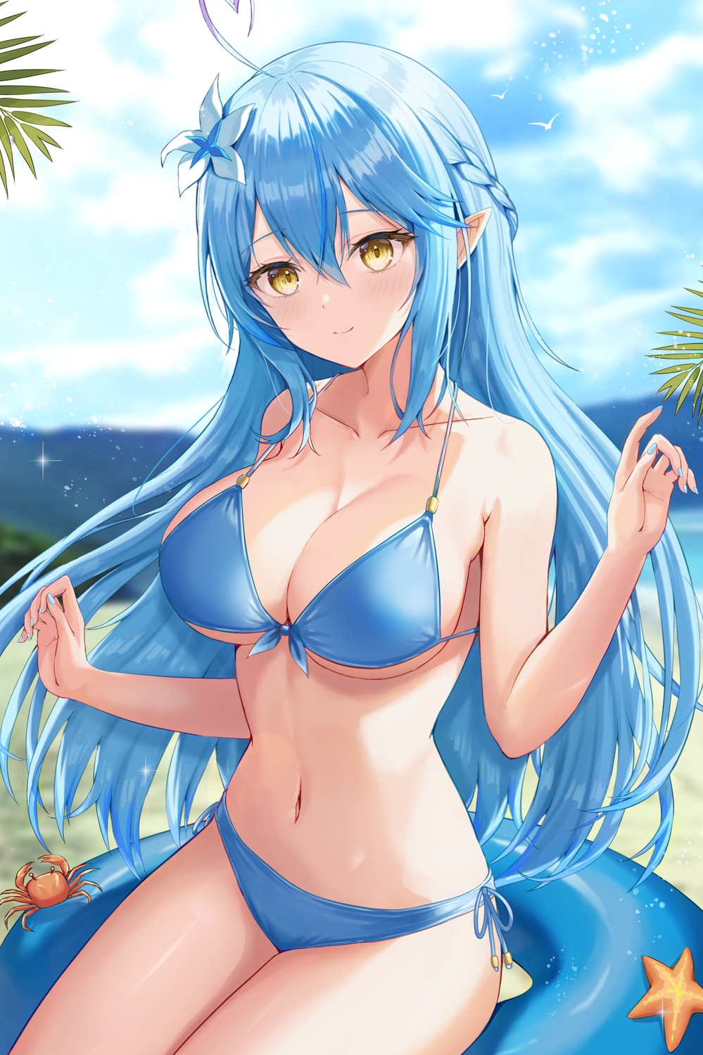 artist_revision bikini elf hololive pointy_ears sauvignon swimsuits yukihana_lamy