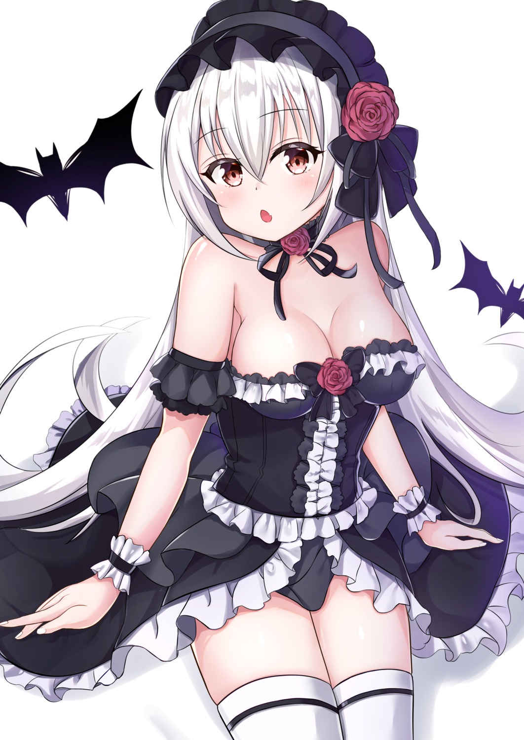 cleavage dress gothic_lolita kurohikage lolita_fashion thighhighs