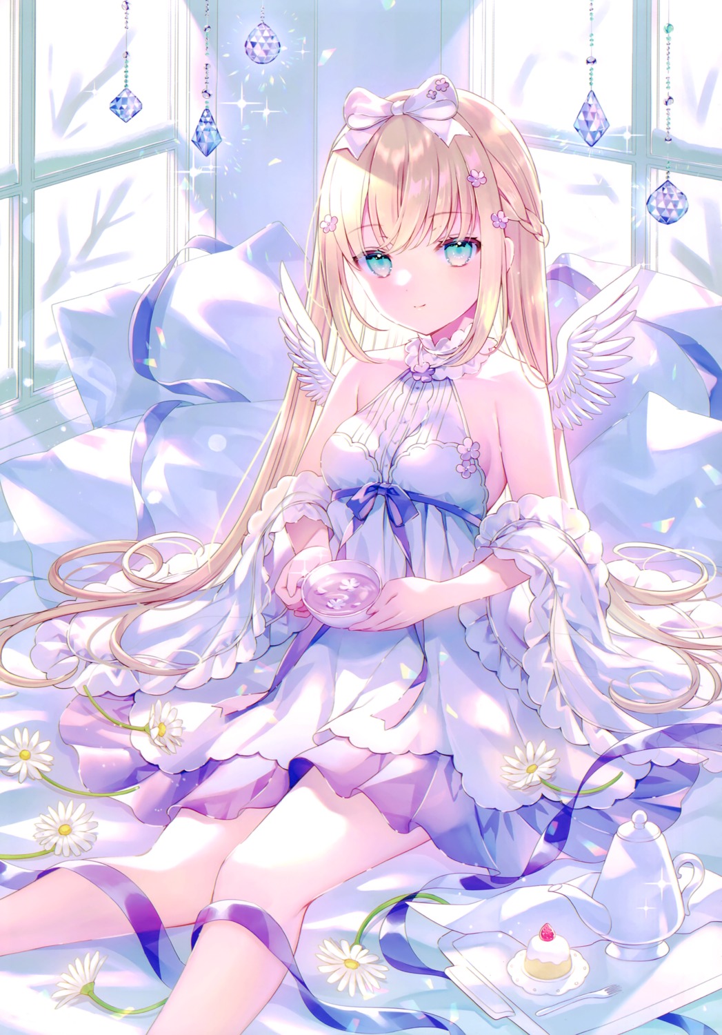 cleavage dress no_bra see_through wasabi_(sekai) wings