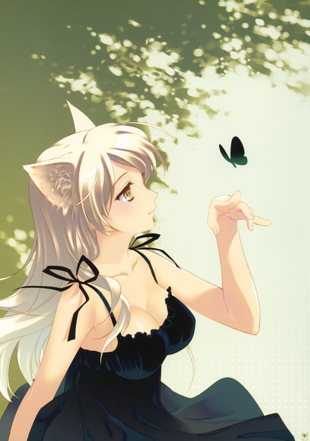 airamatnas animal_ears bakemonogatari cleavage dress hanekawa_tsubasa monogatari_(series) santa_matsuri summer_dress