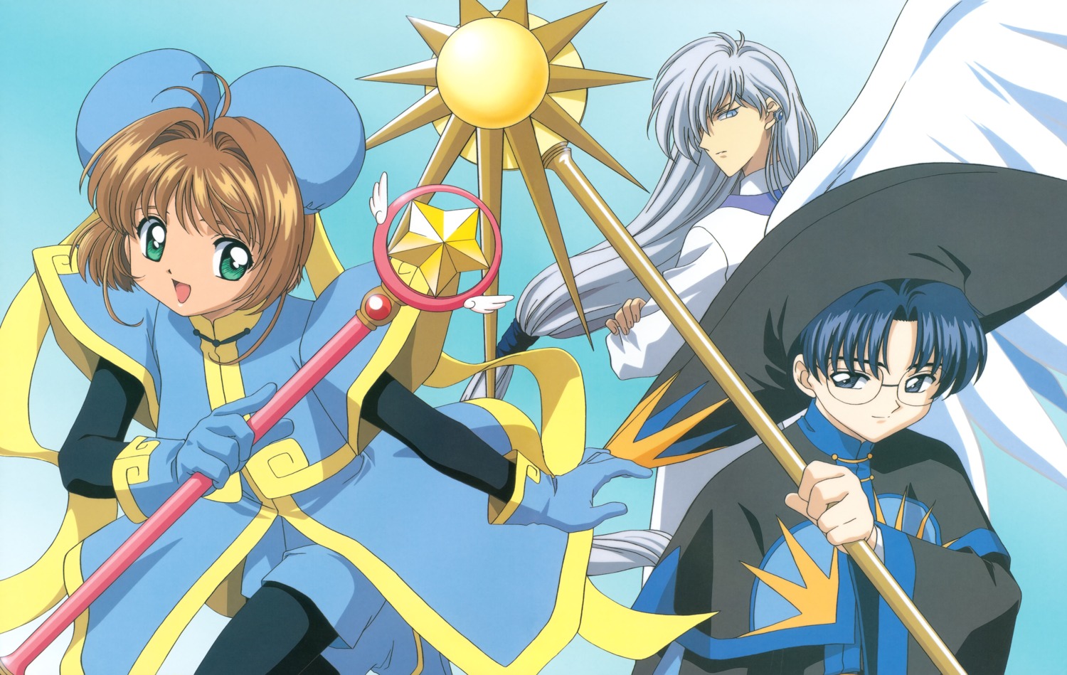 card_captor_sakura fujita_mariko hiiragizawa_eriol kinomoto_sakura madhouse megane pantyhose weapon wings yue