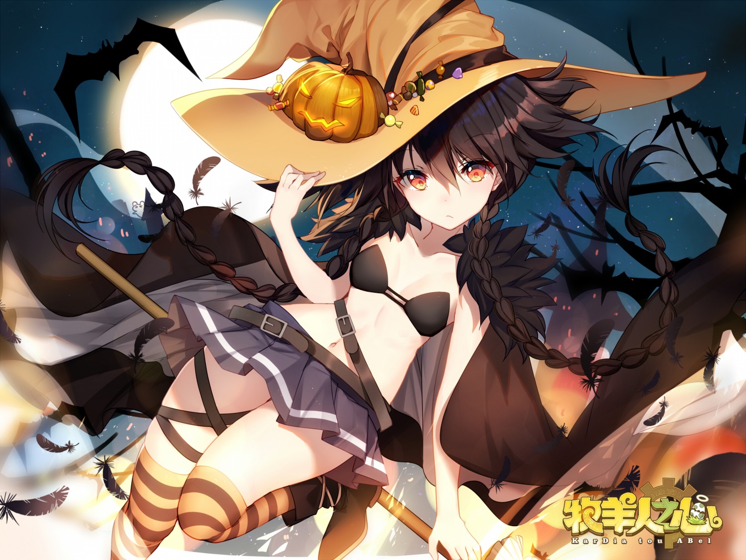 bikini_top bison_cangshu cleavage halloween heels kardia_tou_abel swimsuits thighhighs witch