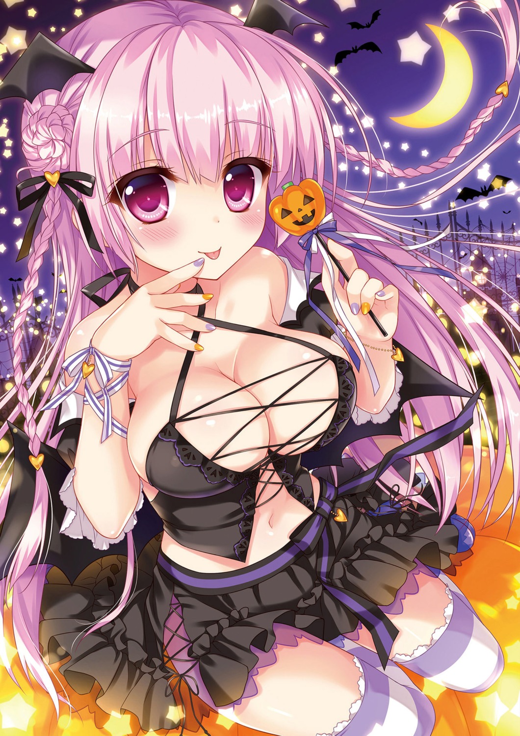 ameto_yuki canele_(ameto_yuki) cleavage halloween no_bra thighhighs wings