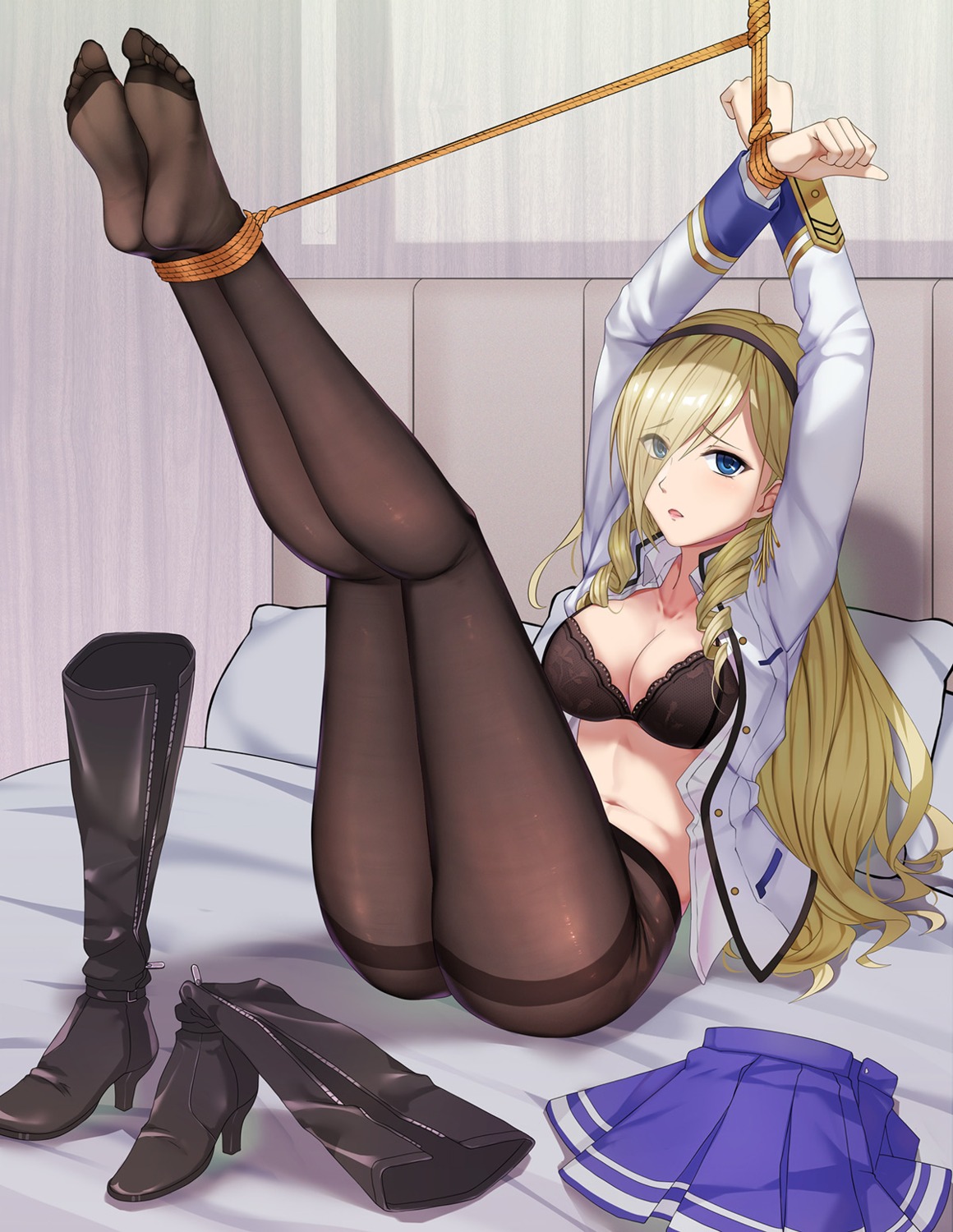 bondage bra celia_cumani_aintree cleavage feet haimei1980 open_shirt pantyhose seifuku walkure_romanze