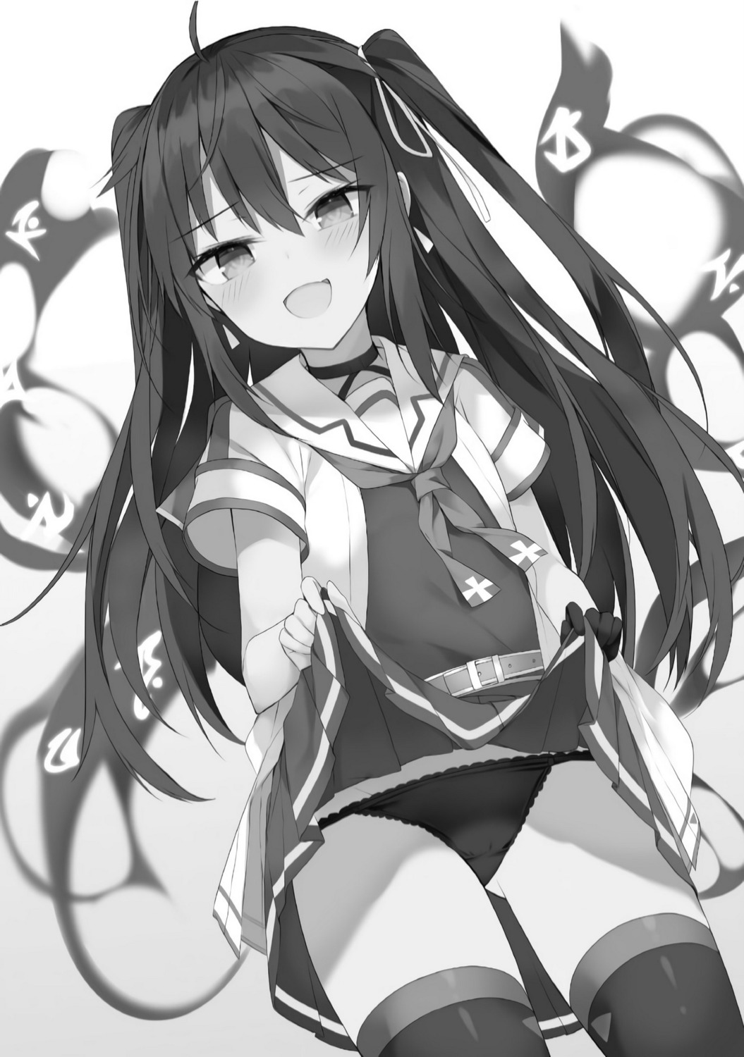 monochrome nibiiro_shizuka seifuku skirt_lift