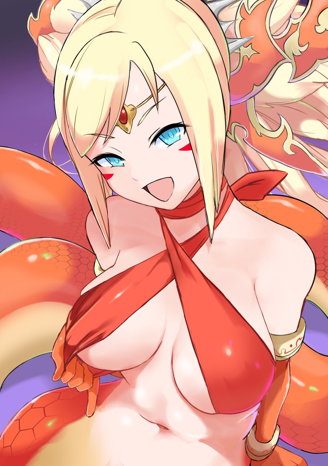 bottomless echidna_(puzzle_&_dragons) monster_girl no_bra puzzle_&_dragons tail undressing