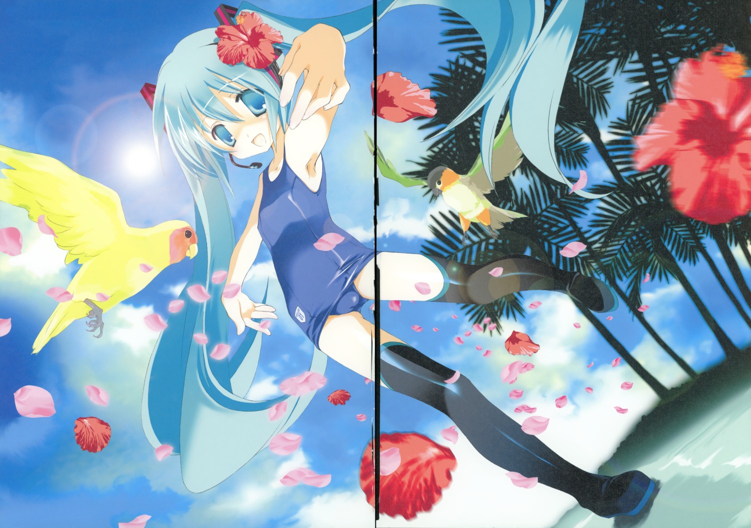 gap hatsune_miku kyougetsutei miyashita_miki paper_texture school_swimsuit swimsuits thighhighs vocaloid