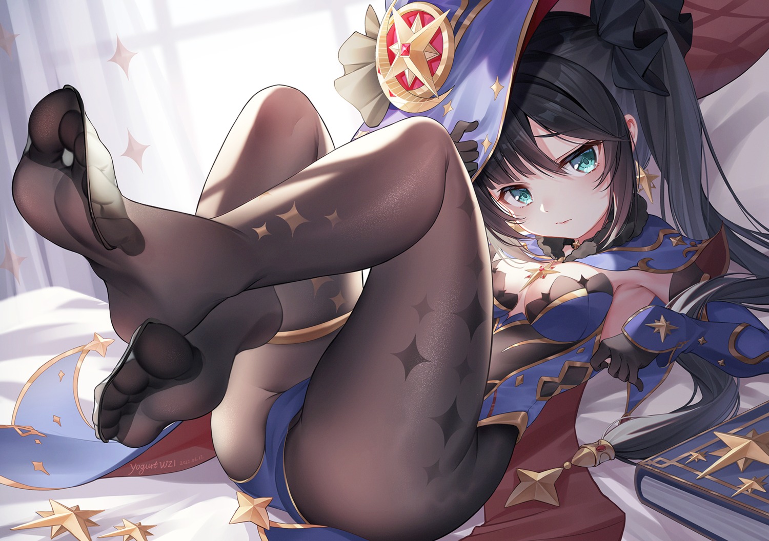 cameltoe feet garter genshin_impact leotard mona_megistus no_bra pantyhose suannai_wanzi witch