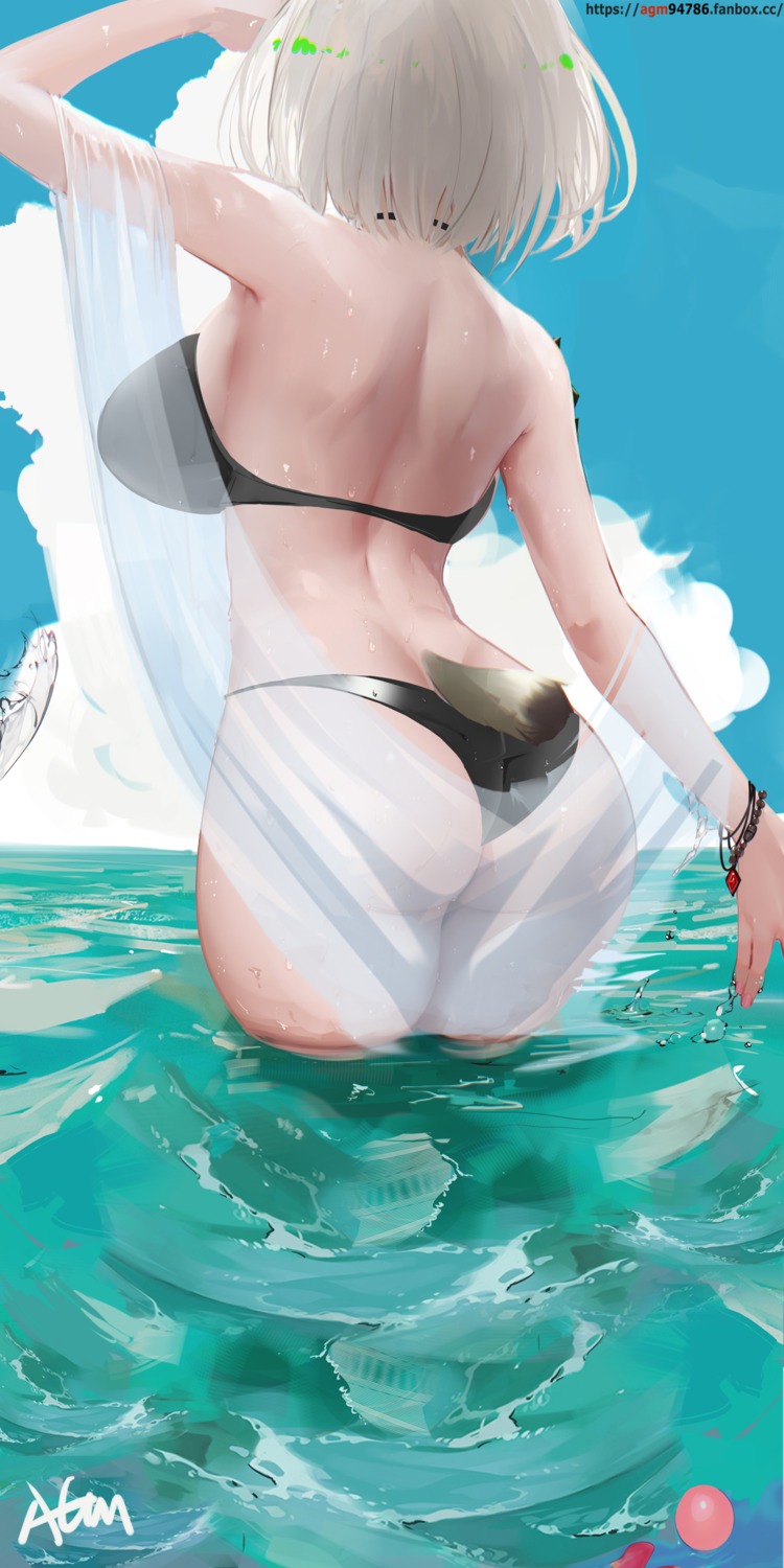 arknights ass bikini kal'tsit_(arknights) omone_hokoma_agm swimsuits tail thong wet