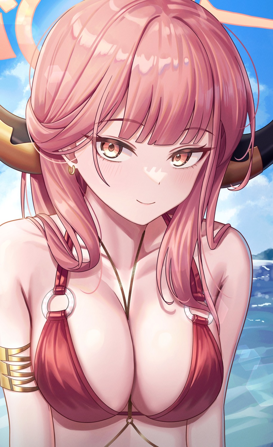 bikini_top blue_archive halo horns rikuhachima_aru subob swimsuits