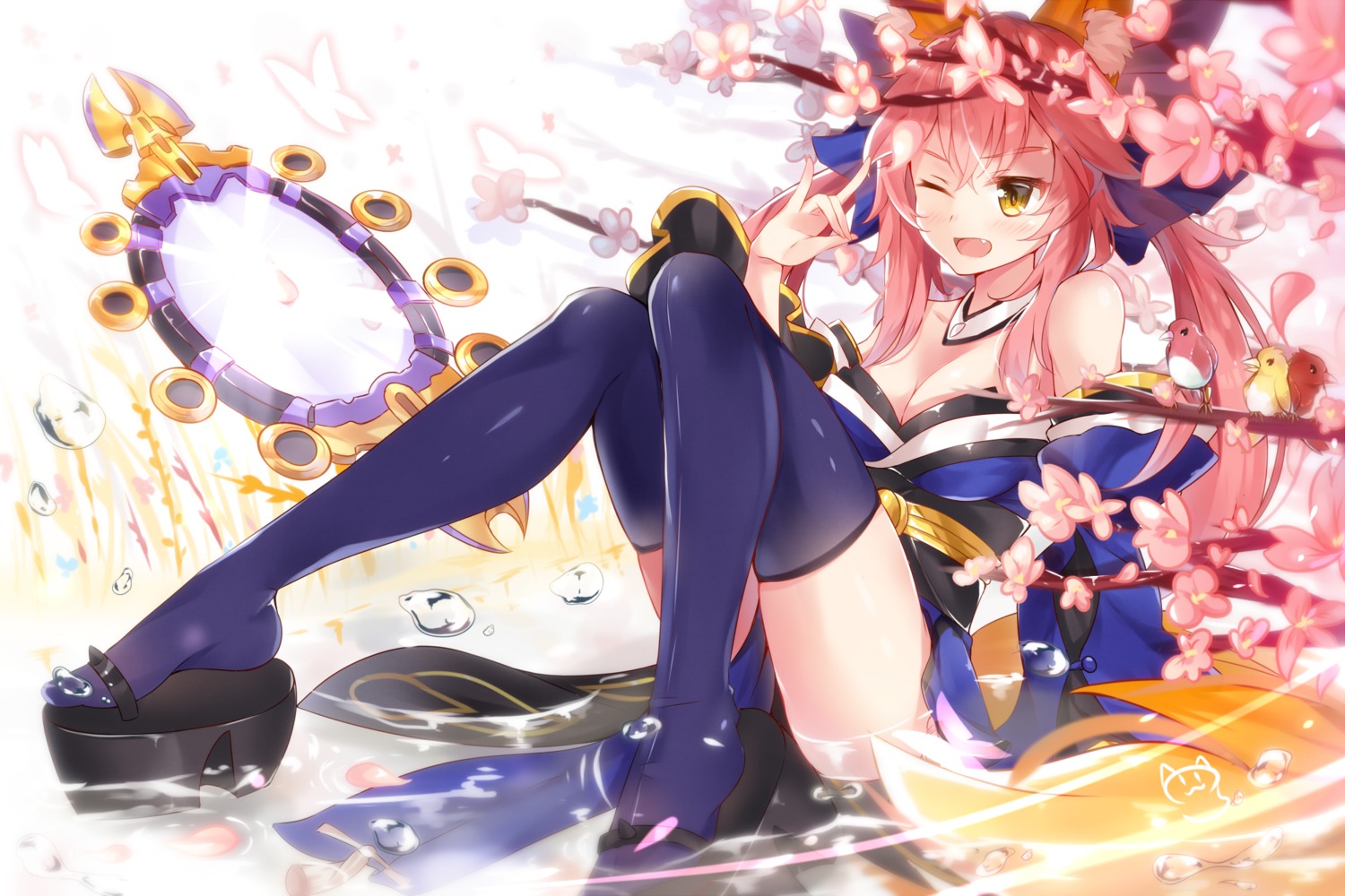 animal_ears cleavage fate/extra fate/grand_order fate/stay_night kitsune nahaki tail tamamo_no_mae thighhighs